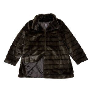 ANNE KLEIN Faux Fur Luxury Designer Brown Winter Casual Glam Coat Womens Large